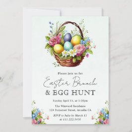 水彩春の花イースターバスケットブランチ 招待状