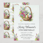 水彩春の花イースターバスケット誕生日 招待状 (正面/裏面)