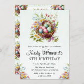 水彩春の花イースターバスケット誕生日 招待状 (正面/裏面)