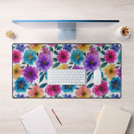 水彩春の花カラフルフローラルパターン デスクマット