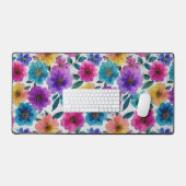 水彩春の花カラフルフローラルパターン デスクマット (キーボード&マウス)