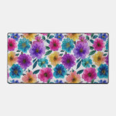水彩春の花カラフルフローラルパターン デスクマット (正面)