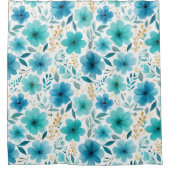 水彩春の花ソフトベビーブルーフローラ シャワーカーテン (正面)