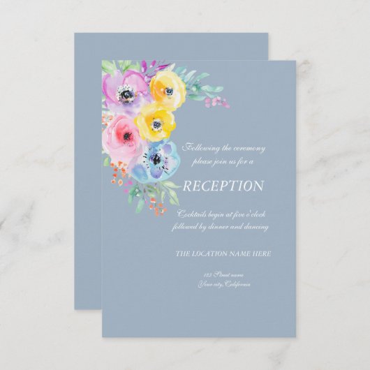 水彩春の花ダスティブルー招待状 招待状 (正面/裏面)