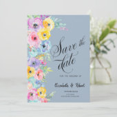 水彩春の花ダスティブルー日付を保存 セーブザデート (スタンド正面)