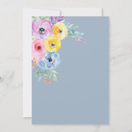 水彩春の花ダスティブルー結婚ズ 招待状 (裏面)