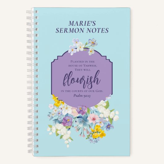 水彩春の花バイブルパーソナライズされた節 ノートブック (正面)