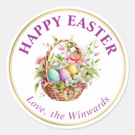 水彩春の花バスケットハッピーイースター ラウンドシール
