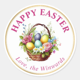 水彩春の花バスケットハッピーイースター ラウンドシール