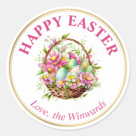 水彩春の花バスケットハッピーイースター ラウンドシール