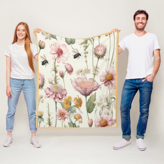 水彩春の花ピンクイエロービーズ フリースブランケット (インサイチュ)