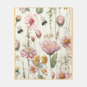 水彩春の花ピンクイエロービーズ フリースブランケット (正面)