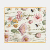 水彩春の花ピンクイエロービーズ フリースブランケット (正面(横))