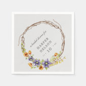 水彩春の花リースブライダルシャワー スタンダードカクテルナプキン (正面)