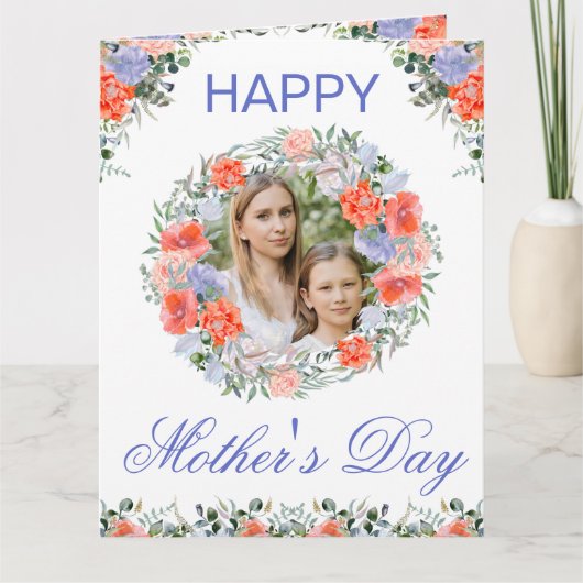 水彩春の花リース母の日 カード (正面)