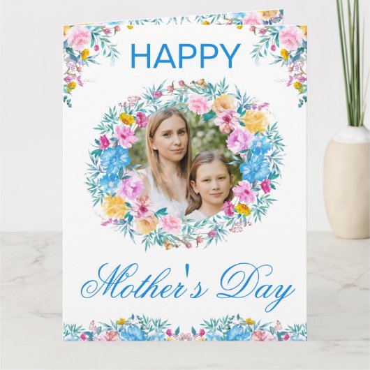 水彩春の花リース母の日 カード (正面)