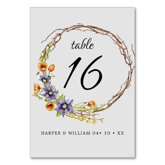 水彩春の花リース結婚ズ テーブルナンバー (裏面)