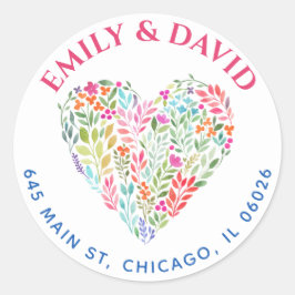 水彩春の花住所 ラウンドシール