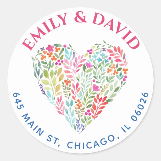 水彩春の花住所 ラウンドシール (正面)
