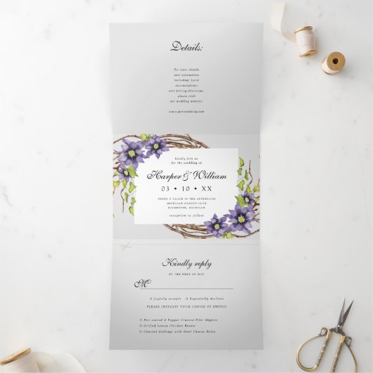 水彩春の花結婚すべて 三つ折り招待状 (内部)