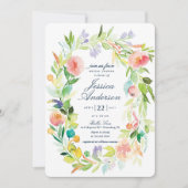 水彩春の花輪 ブライダルシャワー招待状 招待状 (正面)