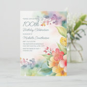 水彩春の花100誕生日 招待状 (スタンド正面)