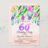 水彩春の花60誕生日 招待状 (正面/裏面)