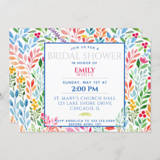 水彩春の花 ウェディング ブライダルシャワー 招待状