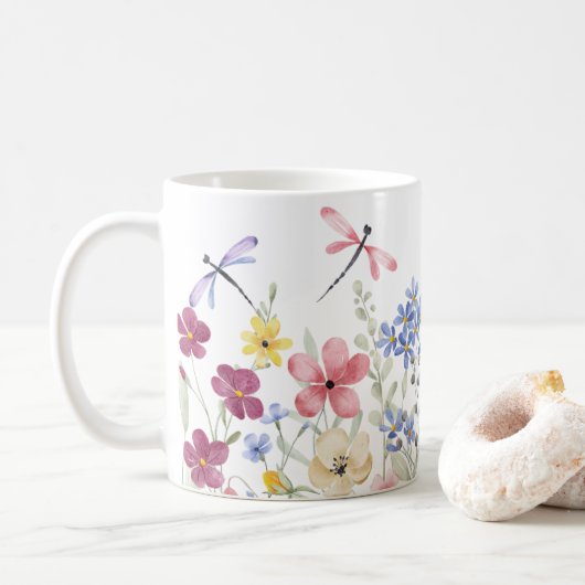 水彩春の花 コーヒーマグカップ (ドーナツ)