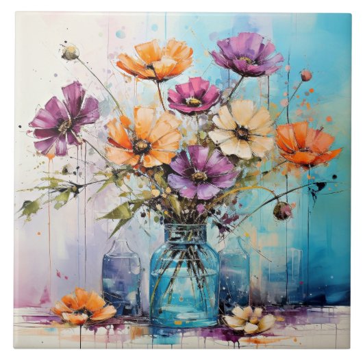 水彩春の花 タイル (正面)