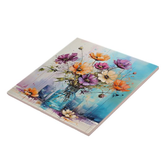 水彩春の花 タイル (側面)