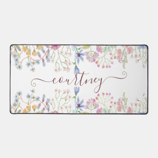 水彩春の花 パーソナライズされた デスクマット (正面)