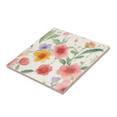 水彩春の花 – ピンクフローラオン白 タイル (側面)