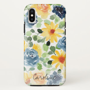 水彩春の花。名前の追加 iPhone X ケース