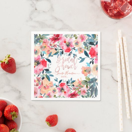 水彩春の花、赤グラデーション スタンダードカクテルナプキン (インサイチュ)