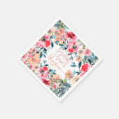 水彩春の花、赤グラデーション スタンダードカクテルナプキン (角)