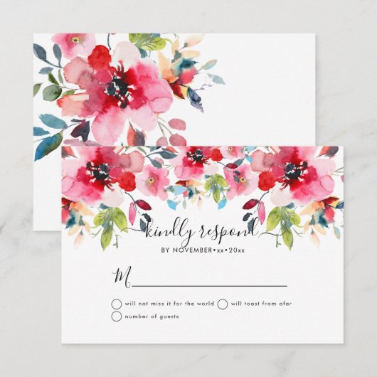 水彩春の花 RSVP 案内状 (正面/裏面)