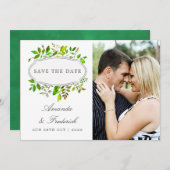 水彩春の葉の結婚式の日付を保存 セーブザデート (正面/裏面)