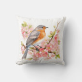 水彩春の鳥と花 クッション (正面)