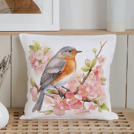 水彩春の鳥と花 クッション