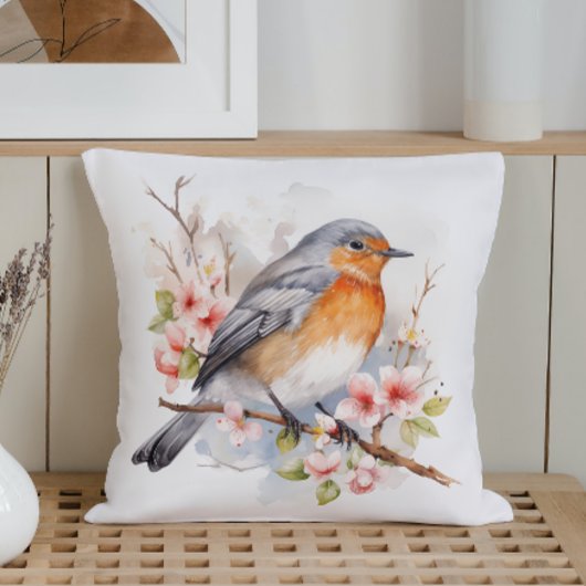水彩春の鳥と花 クッション