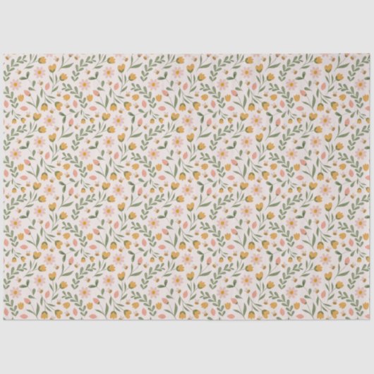 水彩春イースターフラワーズ&ミツバチ 薄葉紙 (正面)