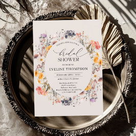 水彩春カラフルワイルドフラワーリース 招待状