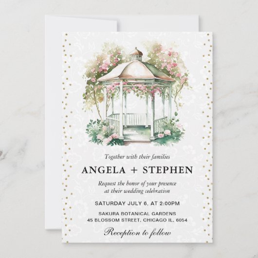 水彩春ガーデンガゼボ結婚ズ 招待状 (正面)
