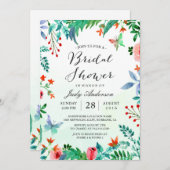 水彩春グリーナリーフローラブライダルシャワー 招待状 (正面/裏面)
