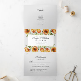 水彩春チューリップすべて1つ 三つ折り招待状