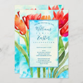 水彩春チューリップイースター招待状 招待状 (正面/裏面)