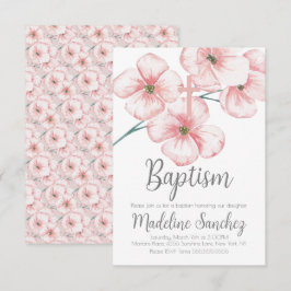 水彩春バプテスマフローラピンク献身 招待状
