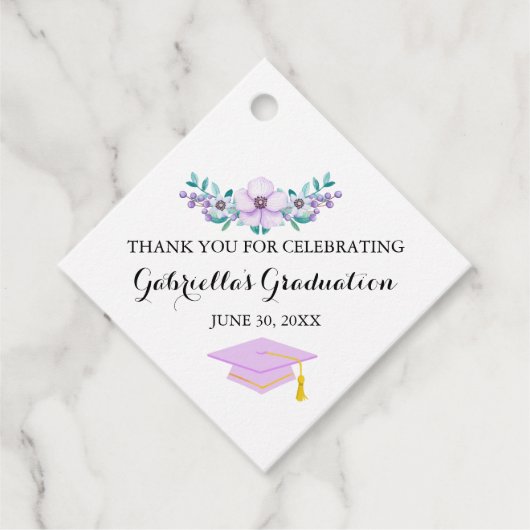 水彩春パープルフローラバースト卒業 フェイバータグ (正面)