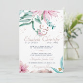 水彩春ピンクフローラバラ金ゴールドアンパサンド 招待状 (スタンド正面)